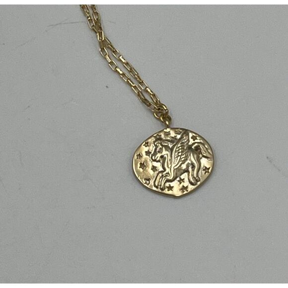 Shashi Designer Magical Pegasus Coin Charm 18K Gold Plated Long Necklace USA - Picture 6 of 12